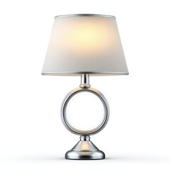 Elegant metal lamp base with light halo on white background for home decor