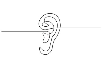 Human ear with straight line continuous one line vector art