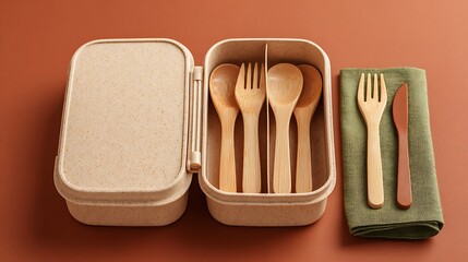 Eco friendly bamboo utensils in reusable storage case