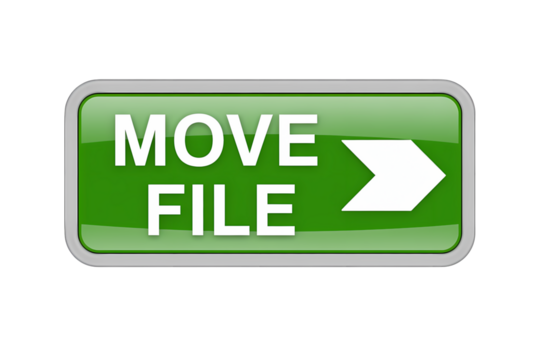 3d icon green button that says MOVE FILE with a white arrow, indicating direction, perfect for tech or design visuals . Isolated on transparent background, png - Powered by Adobe