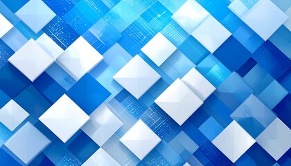 Abstract geometric pattern of overlapping squares in blue and white