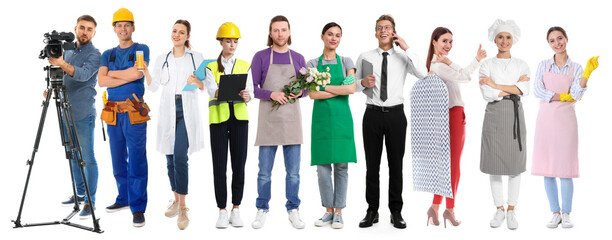 Obraz premium Choosing profession. People of different occupations on white background