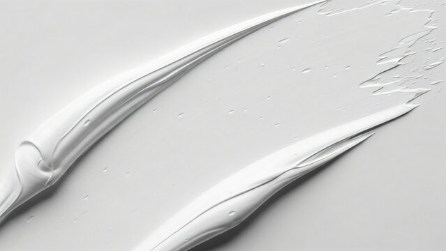 White paint smear on flat surface. Abstract brush stroke texture. Cosmetic cream or gel background for beauty product promotion. Cloud Dancer Color of the Year 2026