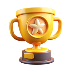 Realistic 3D Render of Winner Trophy Icon Featuring Star and Bright Colors