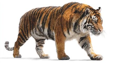 Obraz premium Striking tiger isolated against white background showcasing wildlife portrait