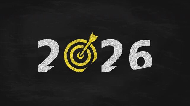 2026 Chalk Write-on Animation on Blackboard With Yellow Target and Arrow Symbol