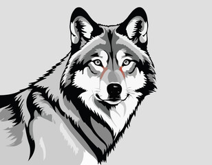 Wolf in black and white animal drawing,