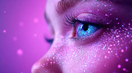 Enchanting alien visage with crystalline pink and cyan elements