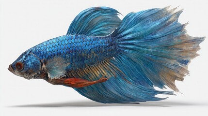 Obraz premium Vibrant blue betta fish with flowing fins isolated on white background