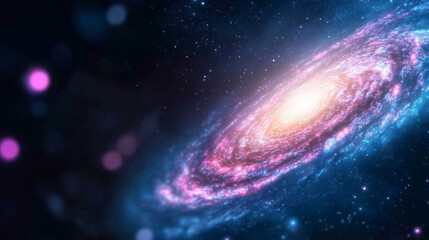 Fototapeta premium Mesmerizing electric blue galaxy spiral with pink light trails in cosmic space