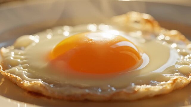 Perfectly fried golden egg with a vibrant runny yolk, ready for breakfast.