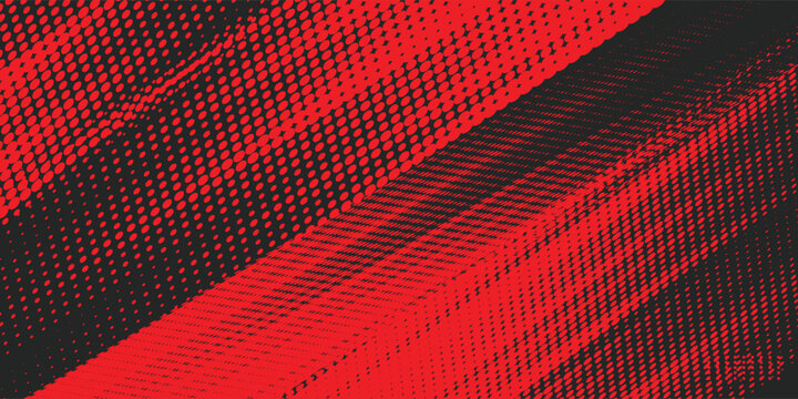Dynamic black and red grunge halftone abstract background with diagonal brush stroke texture, modern and bold design suitable for sports posters, vector.