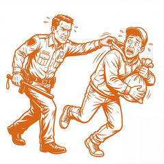 Police officer chases thief in busy city street in color: vivid orange 2