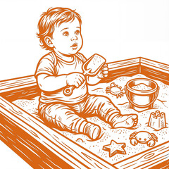 Child plays with toys in sandbox during sunny day in color: vivid orange 2