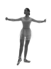 Silhouette of ballerina dancing on white background