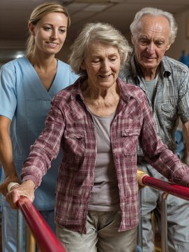 Asistencia a personas con discapacidad. Concepto de fisioterapia y ayuda a ancianos