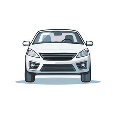 Front View of a Compact White Car Isolated on White Background. Automobile Vehicle Illustration