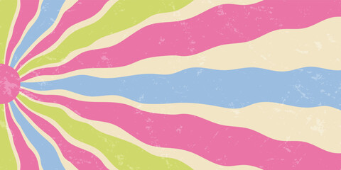 Fototapeta premium Groovy retro pink sun burst background with grungy texture and y2k wave style. Abstract sun and ray burst create sunshine graphic, perfect for creative vintage wallpaper or poster designs.
