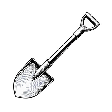 Single Shovel Tool Illustration Detailed Hatchwork Black and White Metal Farming Implement Digging Gardening Ground Working