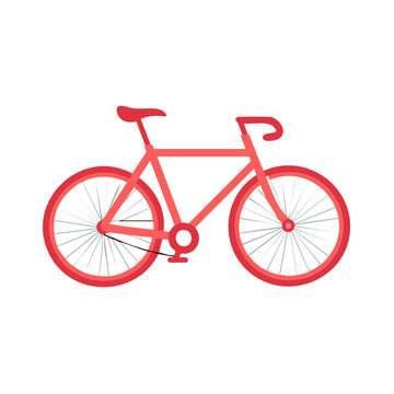 Red Bicycle with Thin Tires, Retro Transportation, Bicycle on White, Single Speed Bike, Simple Style Icon, Pedal-powered Vehicle
