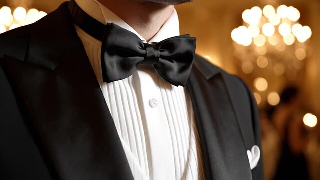 Elegant man in tuxedo with bow tie at formal event