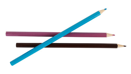 Three colored pencils isolated on a transparent background clipart, sticker