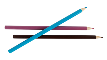 Three colored pencils isolated on a transparent background clipart, sticker