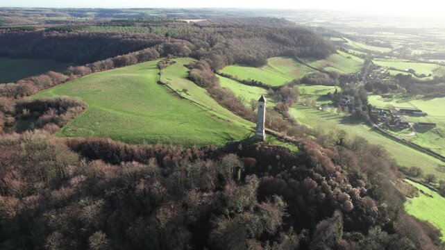 Aerial view of Dursley, Winter in Cotswold, Hike Destination,  Stroud District of Gloucestershire, UK