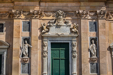 Church of Jesus (Chiesa del Gesu) or Church of Saints Ambrose and Andrew was re-built between 1552 and 1589, typical example of the Genoese Baroque style. GENOA, ITALY.