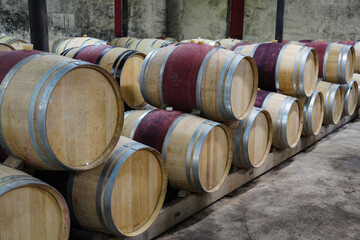 Wine industry storage and production facility with wine barrels