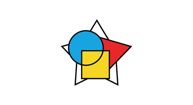 abstract primary color geometric shapes icon with circle triangle square star overlapping composition for math education and design