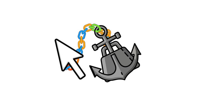 anchor link icon with mouse cursor pointer and colored chain flat vector illustration for seo backlink building and web navigation