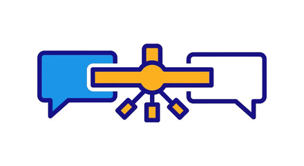 Obraz premium chatbot conversation hub icon connecting speech bubbles with central ai automation node flat outline style for customer support ux