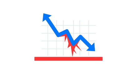 Obraz premium declining stock market chart with crashing arrow on grid background simple financial crisis illustration for recession loss and risk concepts
