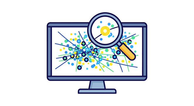 data analysis magnifying glass examining scatter plot on computer monitor concept illustration for analytics big data and statistics
