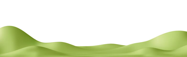 3d grass hills on abstract cartoon background. 3d spring landscape green mountain, field, meadow, forest for game. Park scene. Nature podium isolated. Childish cartoon vector illustration