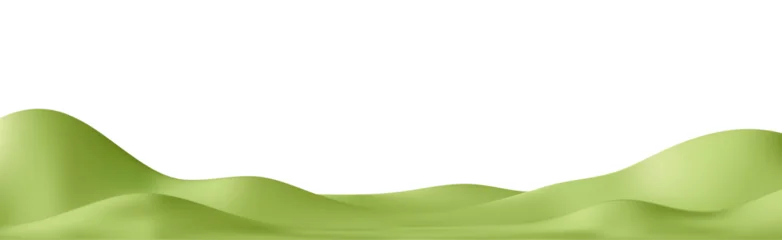 Glasschilderij Kinderkamer 3d grass hills on abstract cartoon background. 3d spring landscape green mountain, field, meadow, forest for game. Park scene. Nature podium isolated. Childish cartoon vector illustration  © Doloves