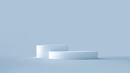 3d blue podium limbo background. Abstract empty minimal studio space with platform. Mock up for product presentation. Vector illustration