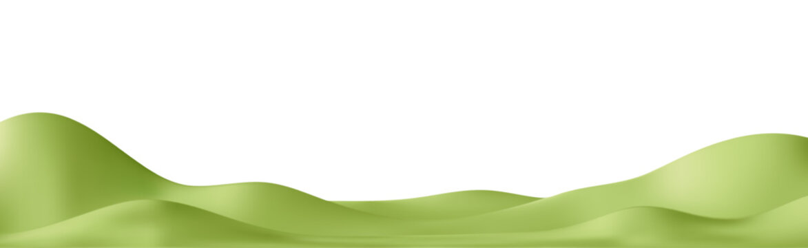 3d grass hills on abstract cartoon background. 3d spring landscape green mountain, field, meadow, forest for game. Park scene. Nature podium isolated. Childish cartoon vector illustration