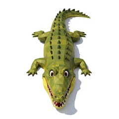 Obraz premium Green inflatable toy crocodile with big eyes isolated on a white background.