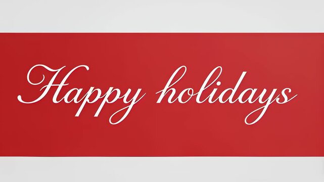 Elegant red scroll unfurling to reveal white Happy Holidays text on a clean background, creating a festive 3D greeting card animation ideal for seasonal messages.