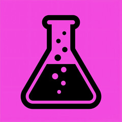 Science experiment with a flask containing liquid in color: soft purple bright