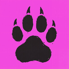 Paw print on a white background showing animal track in color: soft purple bright