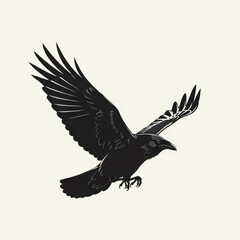 Fototapeta premium Majestic Black Raven in Flight with Wings Spread Wide.