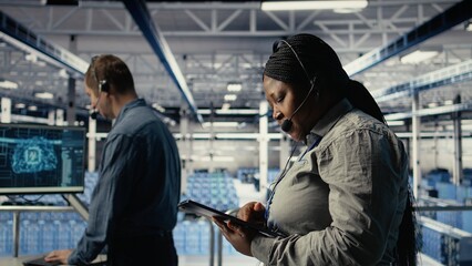 Data center colleagues using artificial intelligence to help customers resolve website hosting...