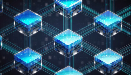 Futuristic Blue Isometric Data Blocks and Lines Background for Cybersecurity