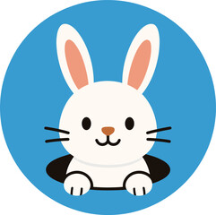Obraz premium A Christmas rabbit vector icon featuring a holiday bunny in a hole, with a New Year 2023 symbol on a blue background, depicting a cute animal holiday illustration