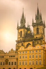 Fototapeta premium Gothic Architecture of the Týn Church Tower in Prague, Czech Republic