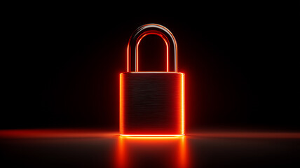 A glowing digital padlock representing data protection, cybersecurity threats and information security systems.
