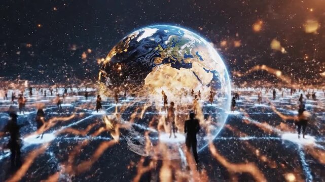Global human population connection network digital data earth technology future